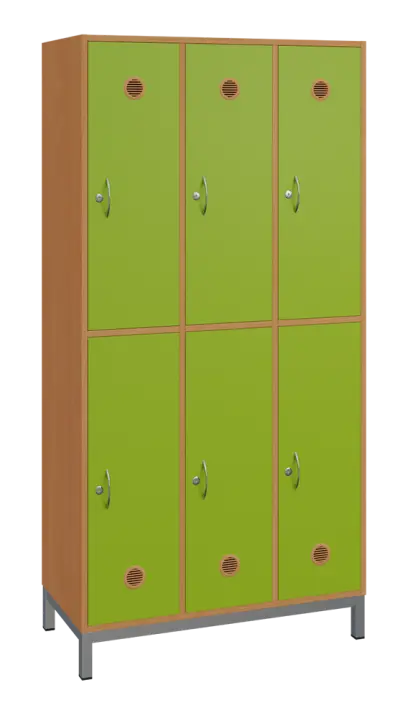 SBS-2233 šatní skříň 6-boxová, 1800x900x400 mm, kovové nohy, korpus buk royal, dvířka jarní zeleň